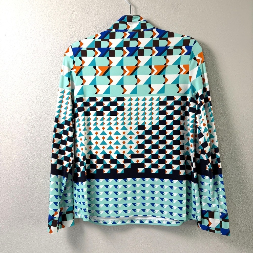 Jean Pierre Klifa Paris Golf Top Size M BLue Orange Pixal Print 1/4 Zip Athletic - Picture 6 of 14